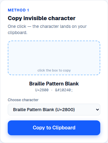 Blank message generator tool creating invisible text